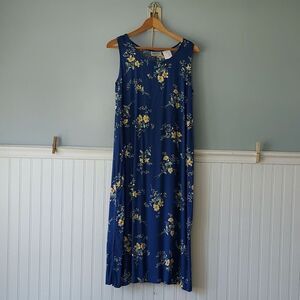 Erika Collection Petites PM Sleeveless Tank Dress Blue Yellow Floral‎ Popover